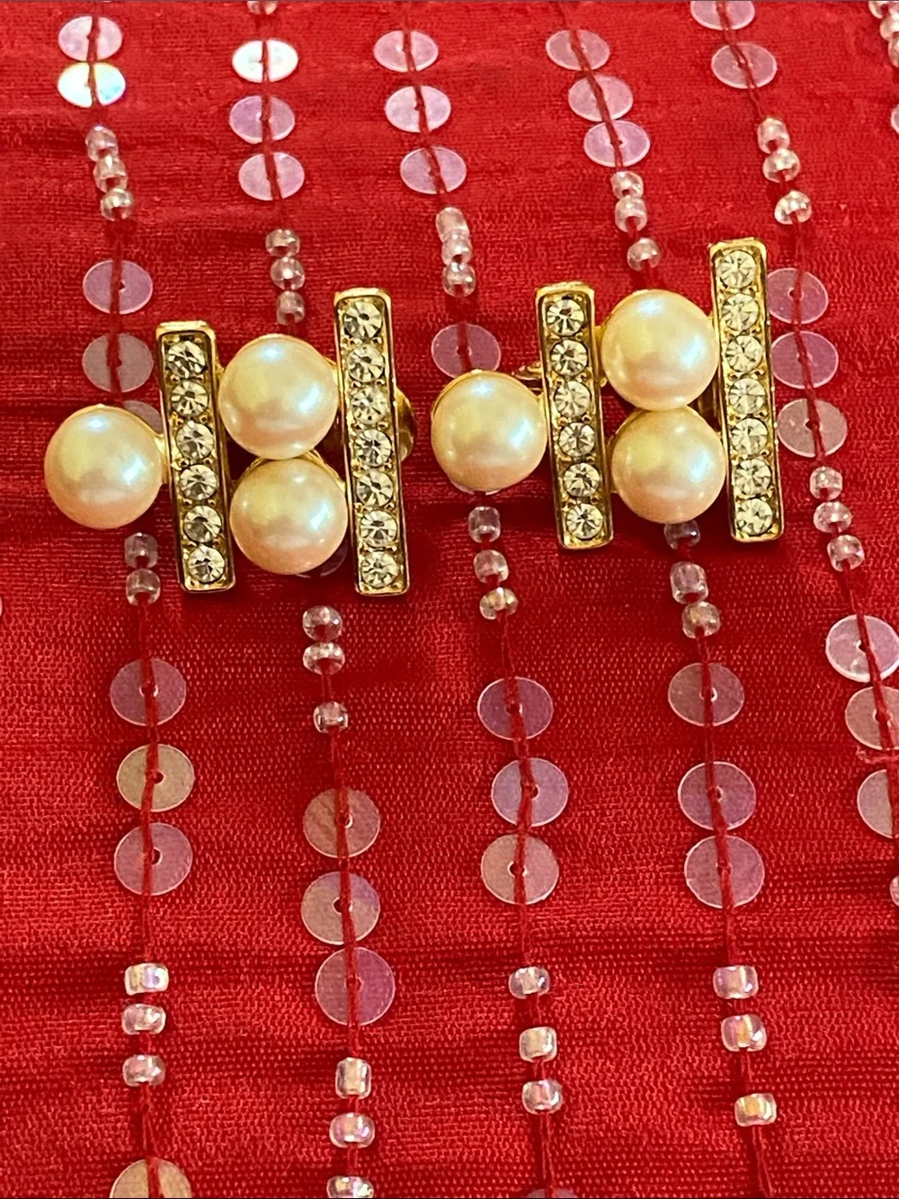 Vintage Monet Stamped Beautiful Pearl Crystal Art Deco Clip Earrings NWOT